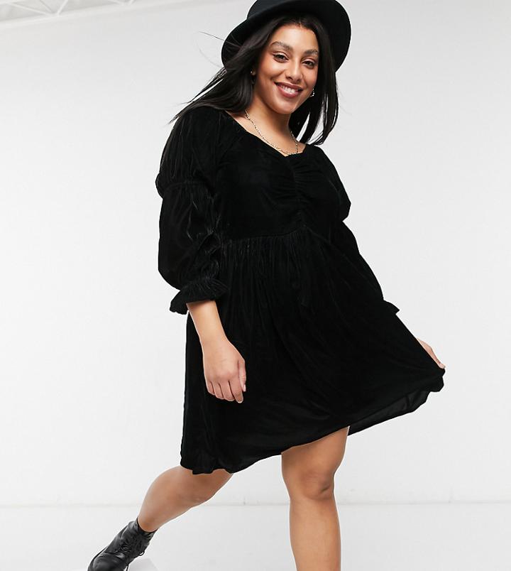 Violet Romance Curve Milkmaid Velvet Dress In Black