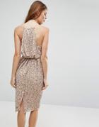 Asos Drape Back Embellished Midi Dress - Beige