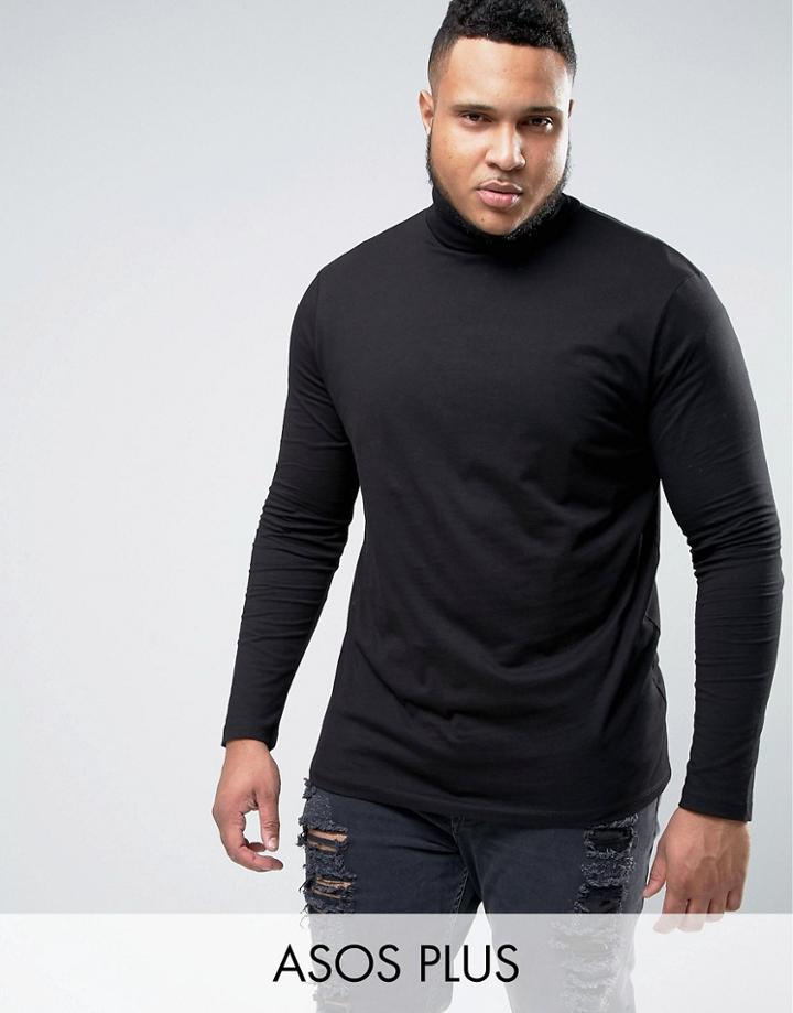 Asos Plus Long Sleeve T-shirt With Roll Neck - Black