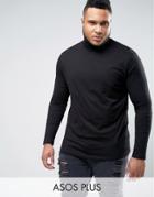 Asos Plus Long Sleeve T-shirt With Roll Neck - Black