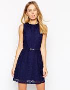 Oasis V Neck Lace Shift Dress - Navy