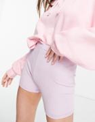 Topshop Acid Wash Ribbed Crop Legging Short In Lilac - Part Of A Set-purple