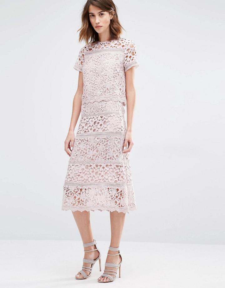 Warehouse Premium Lace Panel Skirt - Pale Pink