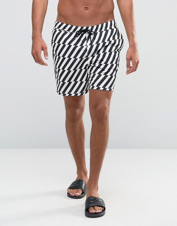 Asos Swim Shorts With Zig Zag Print In Mid Length - Multi