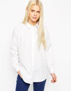 Asos Oversized Boyfriend White Shirt With Curved Hem - White