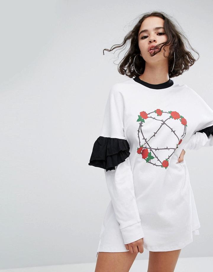 The Ragged Priest Heartagram Frill Sleeve Dress - White
