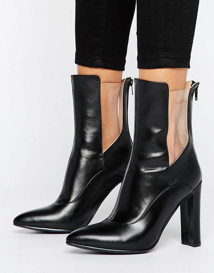Lavish Alice Leather High Ankle Boot With Clear Insert - Black