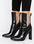 Lavish Alice Leather High Ankle Boot With Clear Insert - Black