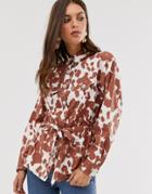 Asos Design Tie Shirt In Cow Print-multi