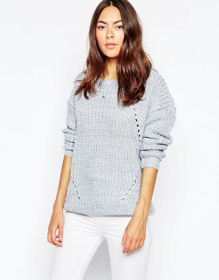 Brave Soul Chunky Knit Ribbed Sweater - Blue