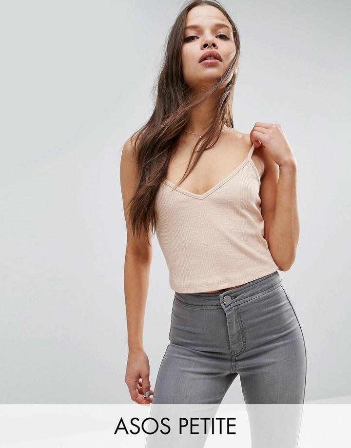 Asos Petite Strappy Crop Cami In Textured Rib - Beige
