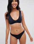 Asos Design Mix And Match Minimal Plunge Bikini Top - Black