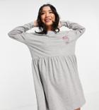 Noisy May Petite Jersey Smock Dress With Collegiate Motif In Gray Heather-grey