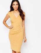 Jessica Wright Aliz Pencil Dress With Ruched Front - Nude