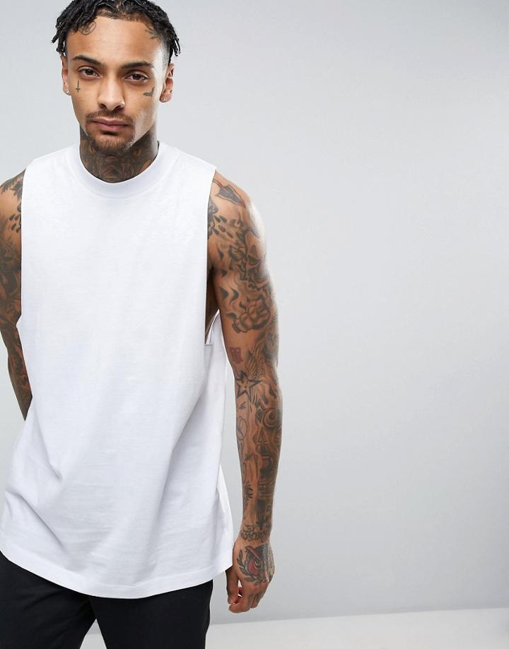 Asos Sleeveless T-shirt With Dropped Armhole And Wide Neck Trim In White - White