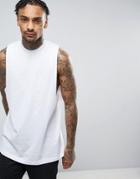Asos Sleeveless T-shirt With Dropped Armhole And Wide Neck Trim In White - White