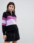 Prettylittlething Zip Front Color Block Sweatshirt In Black - Black