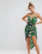Prettylittlething Tropical Print Asymmetric Dress - Multi
