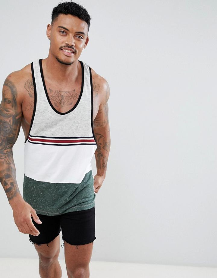 Asos Design Extreme Racer Back Tank With Contrast Yoke And Taping In Green Nepp Fabric