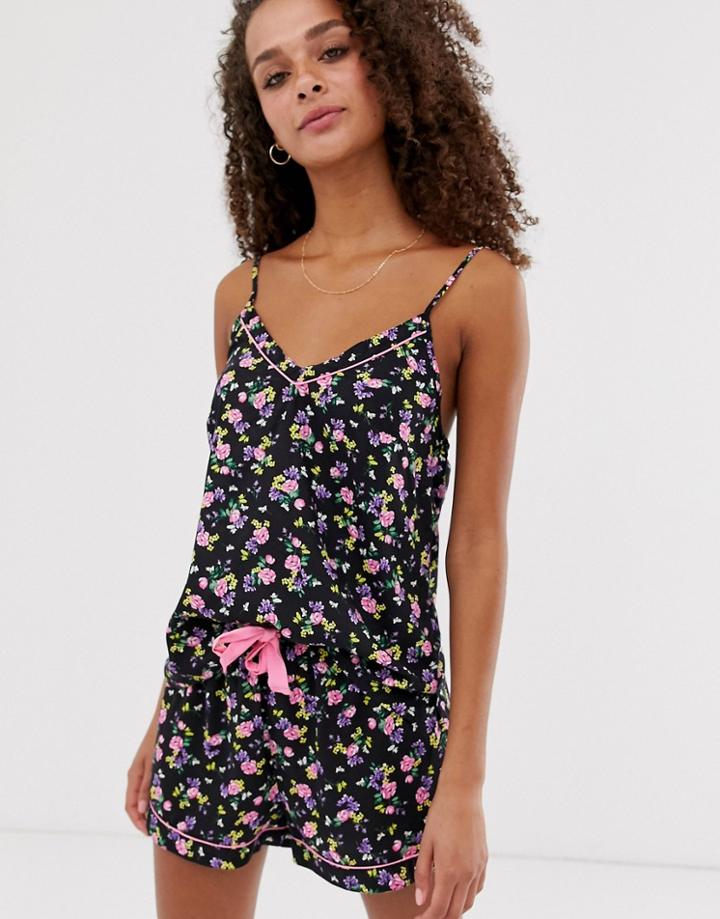 New Look Floral Cami Short Set In Black Pattern-multi