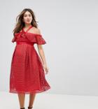 Asos Maternity Lace Cold Shoulder Midi Dress - Red