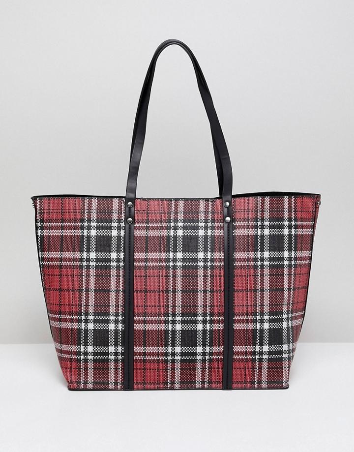 New Look Plaid Tote Bag - Red