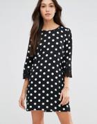 Traffic People Penny Smiles Dress In Polka Dot With Crochet Trims - Black