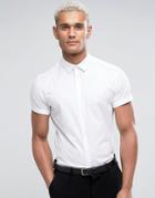Asos Slim Shirt In White With Short Sleeves - White