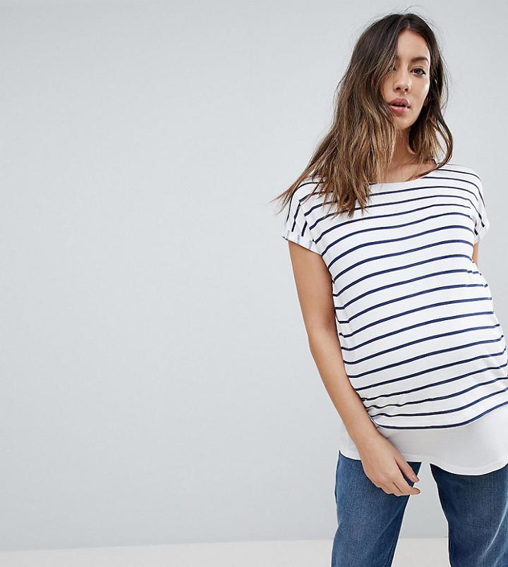 Asos Maternity Nursing T-shirt With Crew Neck Double Layer In Stripe - Navy