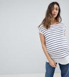 Asos Maternity Nursing T-shirt With Crew Neck Double Layer In Stripe - Navy