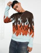 Asos Design Knitted Textured Flame Sweater In Brown-multi