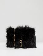 Pieces Faux Fur Cross Body Bag With Buckle - Black