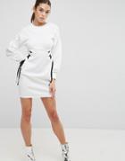 Asos Mini Dress With Lace Up Detail And Balloon Sleeves - White