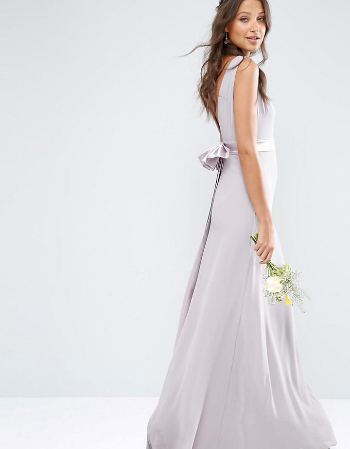 Tfnc Tall Wedding Sateen Bow Back Maxi Dress - Purple