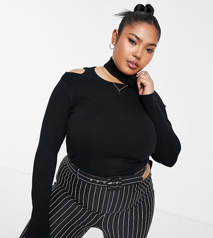 Simply Be Sweater With Cut Out Detail In Black