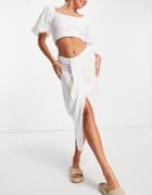 Asos Design Midi Skirt With Drape Detail In White