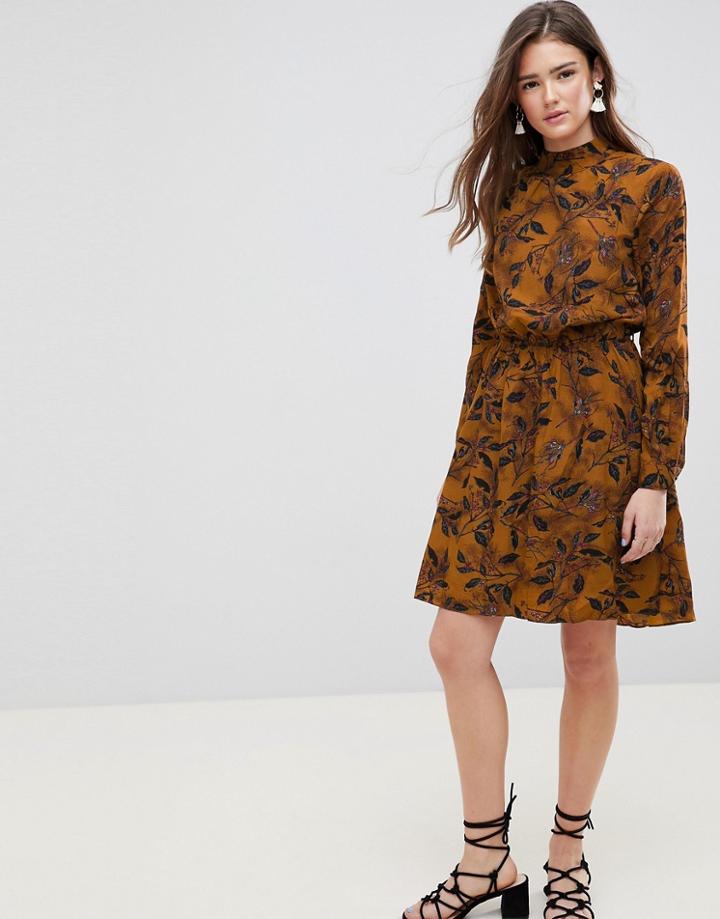 Rage Long Sleeve Floral Skater Dress - Yellow