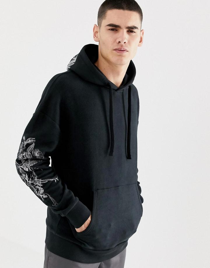 Jack & Jones Originals Hoodie With Hood And Sleeve Embroidery - Black