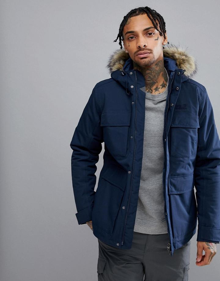 Jack Wolfskin Point Barrow Parka In Navy - Navy