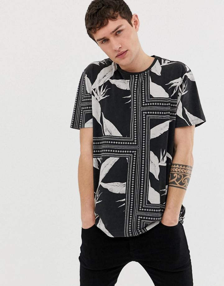 Allsaints T-shirt With Monochrome Border Print In Black - Black
