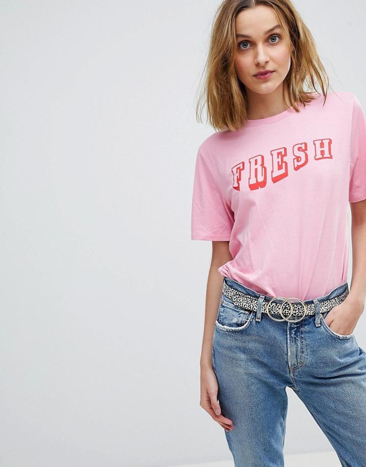 Pieces Fresh Slogan Tee - Pink