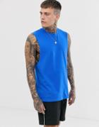 Asos Design Pique Relaxed Sleeveless T-shirt With Crew Neck And Dropped Armhole In Blue