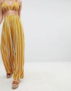 Prettylittlething Striped Wide Leg Pants - Yellow