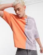 Asos Design Oversized T-shirt In Red Tie Dye Splice-multi
