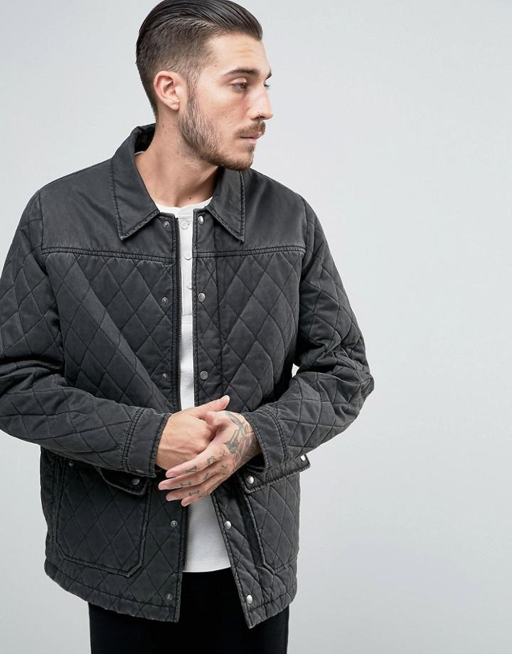Asos Waxed Look Quilted Jacket In Black - Black
