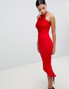 Ax Paris Lace Racer Neck Pephem Dress In Scuba - Red