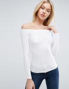 Asos Top With Off Shoulder In Rib - White