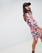 Criminal Damage Rose Print Mesh T-shirt Dress - Pink