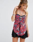 Band Of Gypsies Floral Chiffon Romper - Red