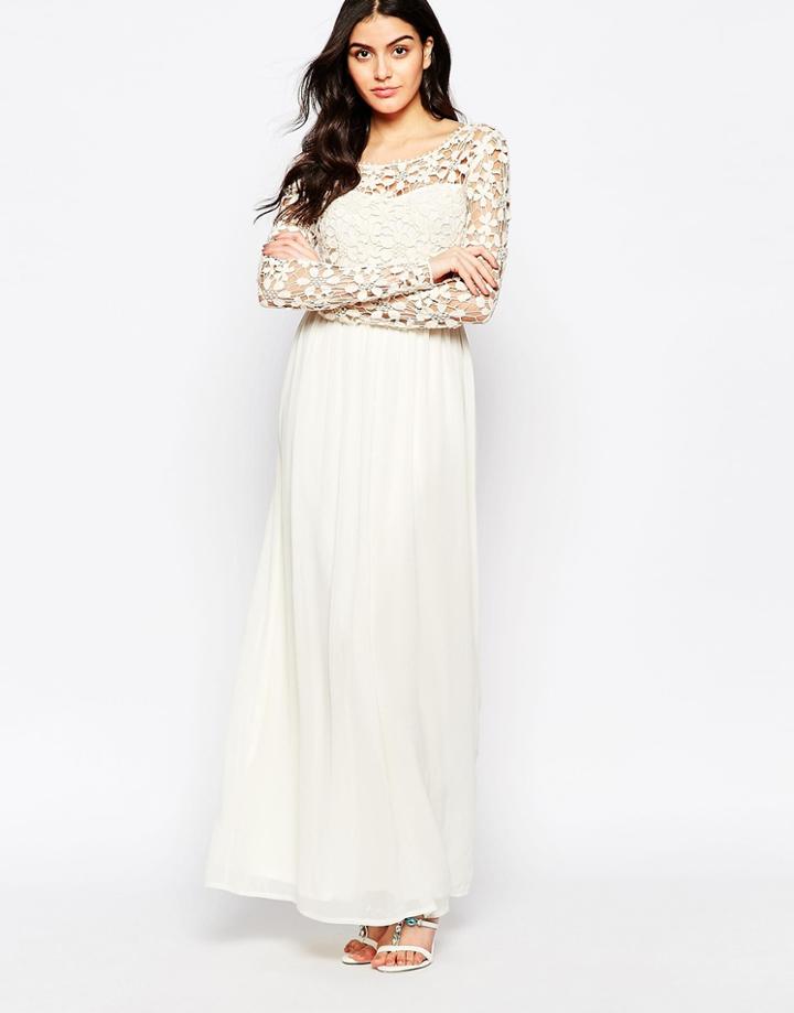 Club L Occasion Crochet Maxi Dress With Long Sleeves - Cream